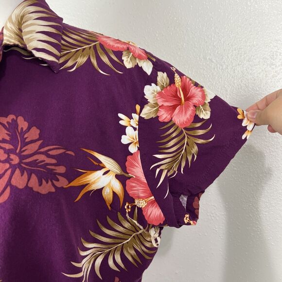 Two Palms Hawaiian Shirt Women Extra Large Purple Tropical Sonic Orchid Cropped - Picture 9 of 12